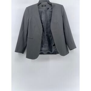 THEORY Women's Dark Gray Open Front Collarless Wool-Blend Lindrayia Blazer SZ 0